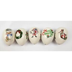 5 The Egg Lady Christmas Hand Painted Porcelain Stocking Bell Presents - 1.5"
